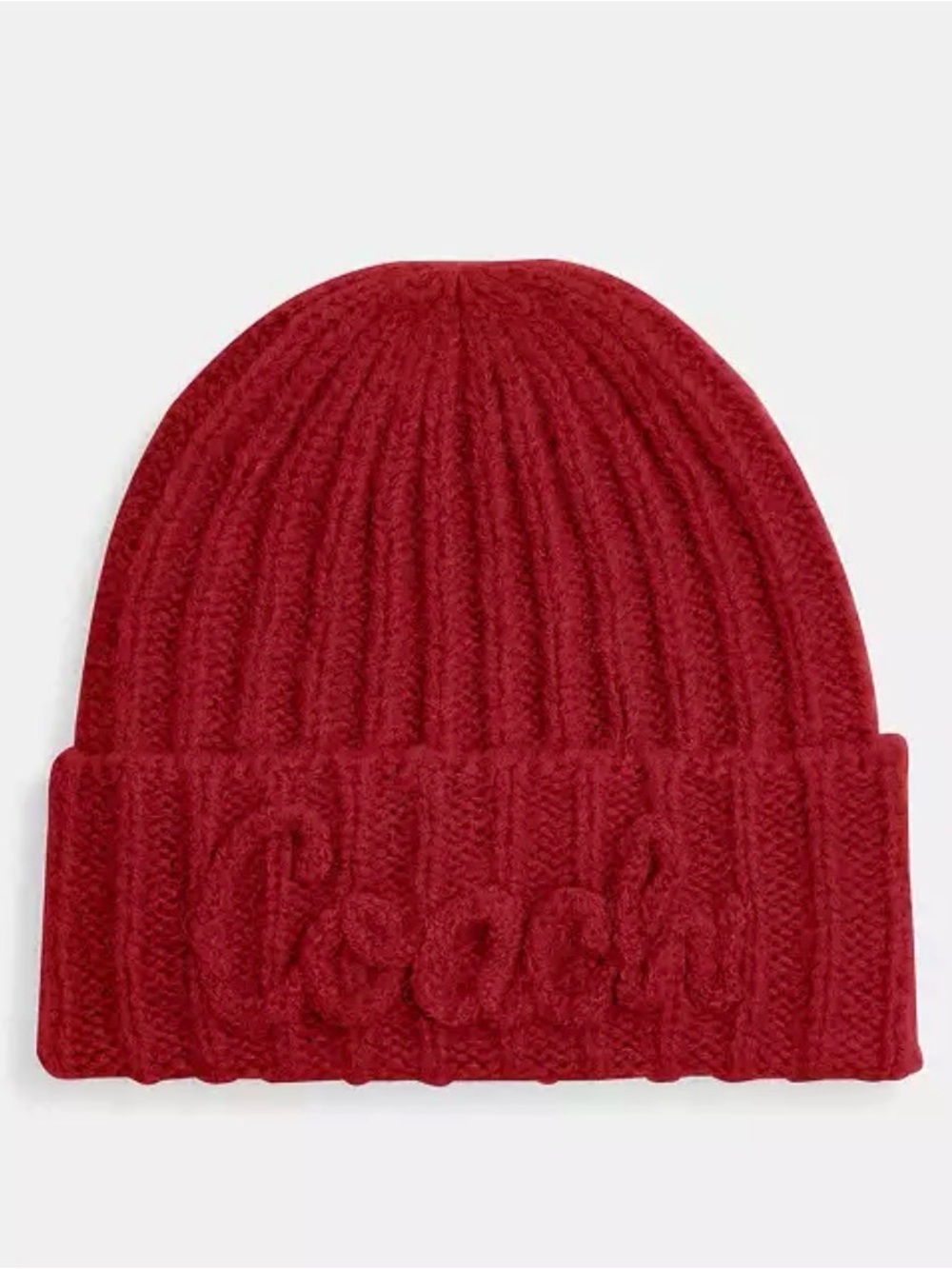 Coach Script Knit Beanie Red OS  NWT IN PACKAGE